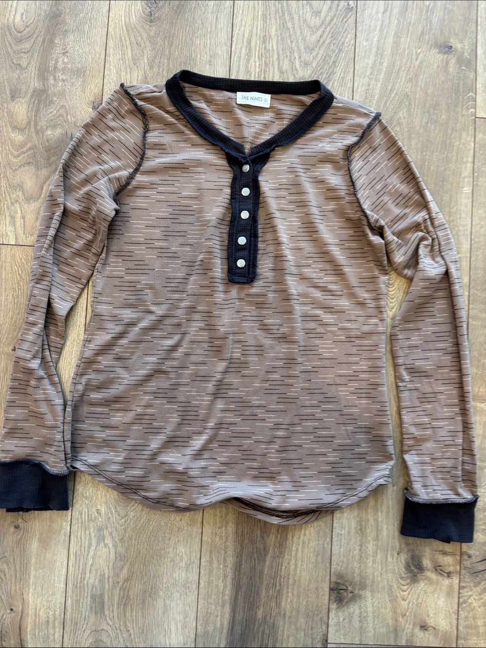 The Nines Brown Long-Sleeve Henley with Black Trim